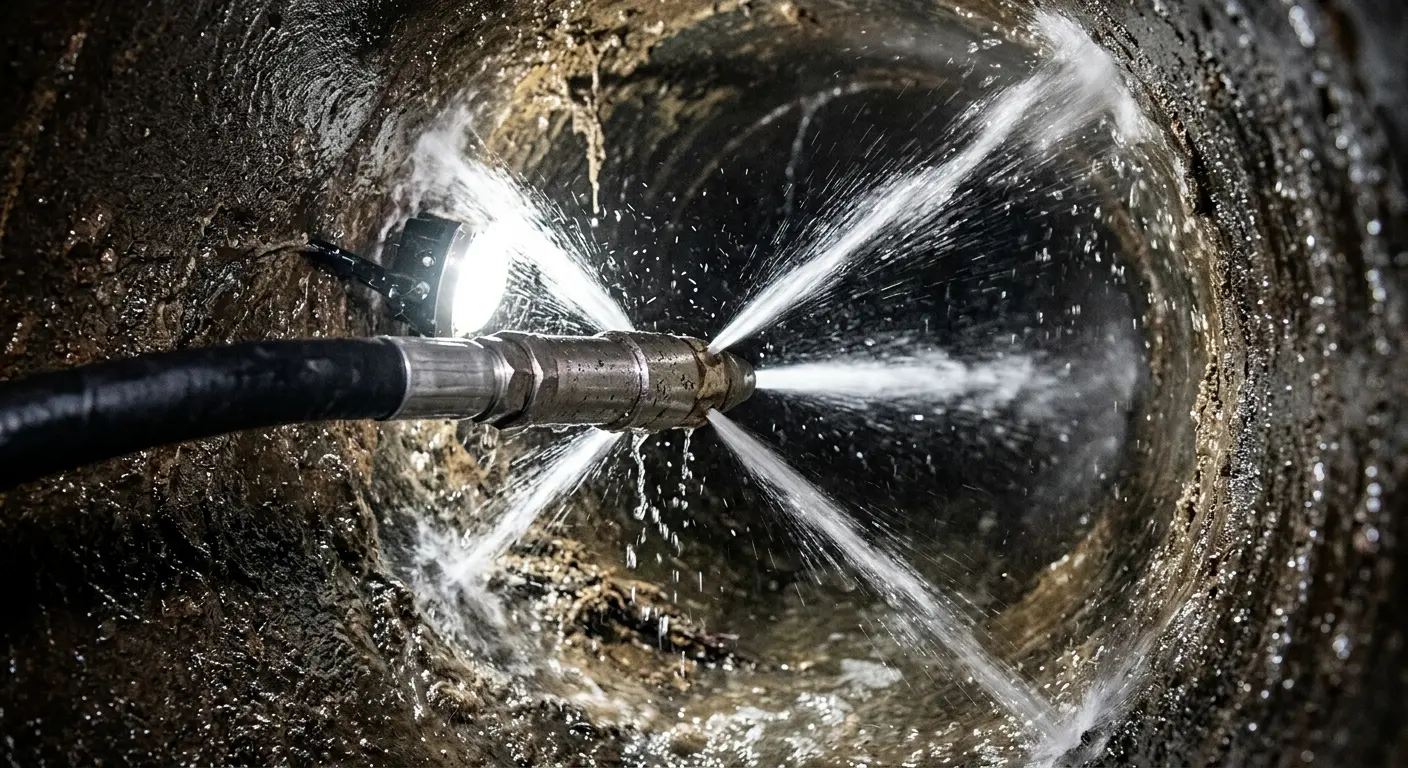 High-pressure hydro jetting nozzle cleaning sewer pipe for Trenchless Sewer Repair in Wilson